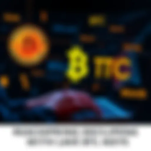 A person typing on a laptop with a digital representation of Bitcoin and words floating around, symbolizing the process of recovering a private key with limited words.