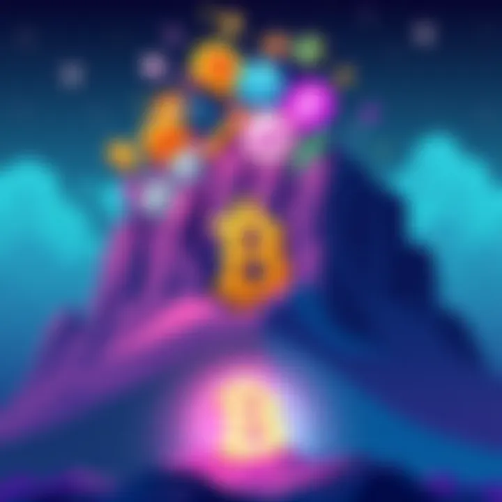 An illustration showing various altcoins rising above a fading Bitcoin symbol, representing the shift in cryptocurrency dominance.