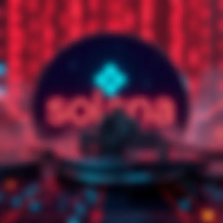 A visual representation of a downward trend in blockchain performance, with Solana's logo fading in the background.