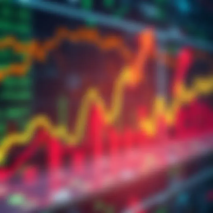 A graph showing a downward trend in economic indicators, with arrows pointing down and financial symbols in the background.
