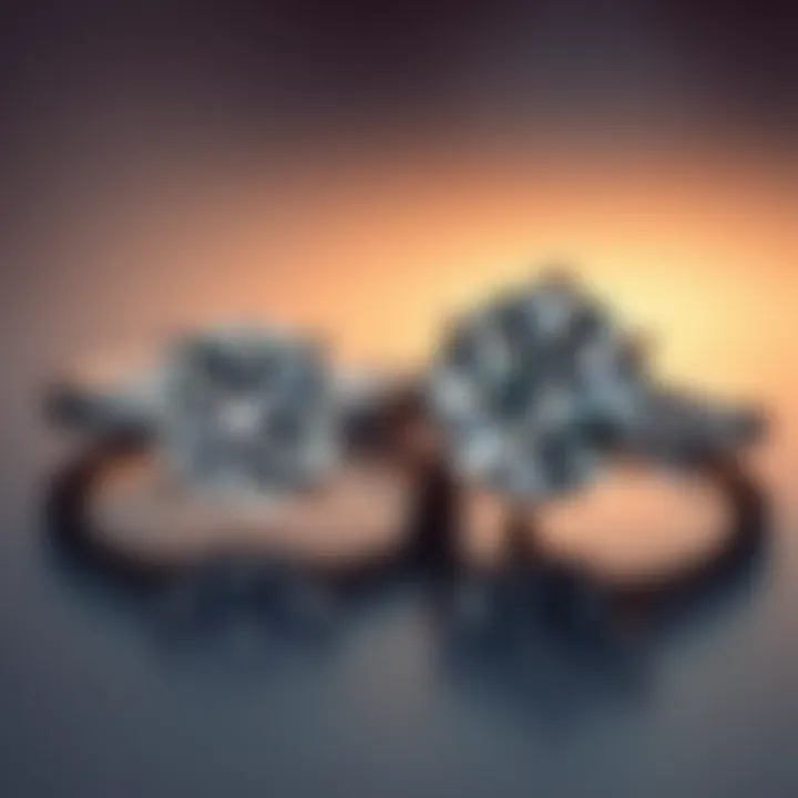 Choosing the Right Diamond Ring Size A close-up of two diamond rings side by side, one 2ct and the other 2.5ct, highlighting their size differences.