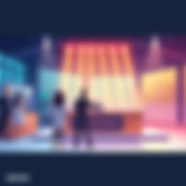 Digital Auction Concept Illustration showing a virtual auction platform with people bidding using atlas bucks for digital land ownership