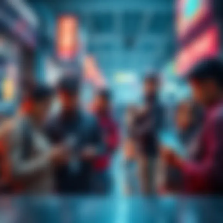 A group of people engaged in digital transactions using QR codes for the Digital Rupee in India