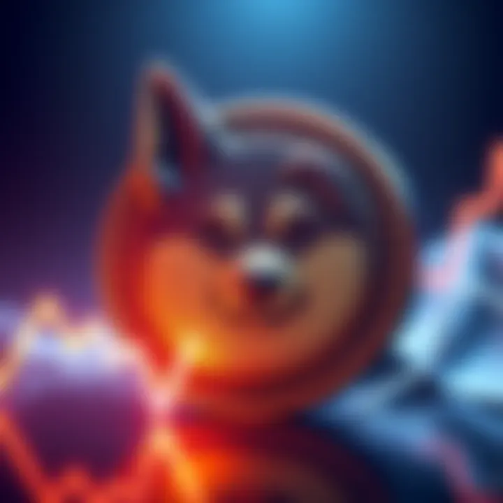 Doge Coin Symbol in Decline A representation of the Doge coin symbol with a downward trend line, reflecting market decline.