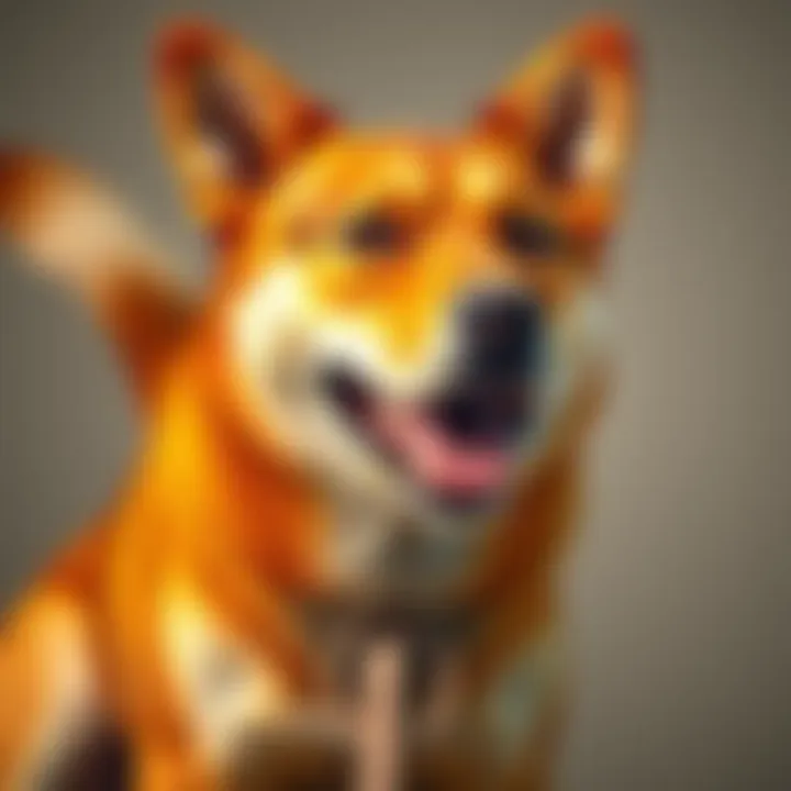 A happy Doge Dog sitting with a wagging tail and a playful smile, showing off his quirky personality.