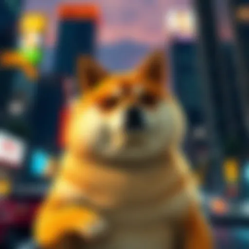 A depiction of the Doge meme character in the Grand Theft Auto 6 environment, showcasing vibrant city scenes and gameplay elements.