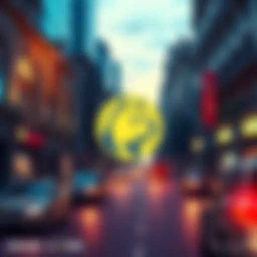 A scene in Buenos Aires featuring a Dogecoin logo promoting cryptocurrency use in everyday transactions.