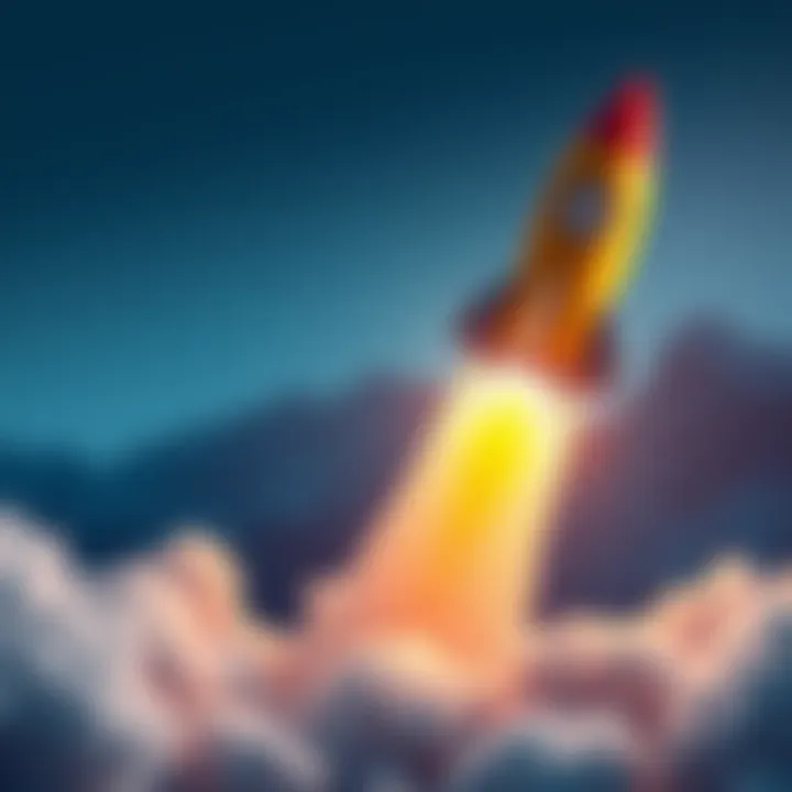 A graphic showing a Dogecoin logo with a rocket taking off, symbolizing its price rise towards $4.20.