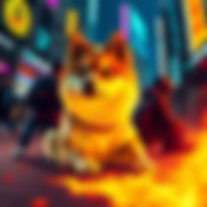 Artistic representation of Dogecoin and internet culture merging in a playful way