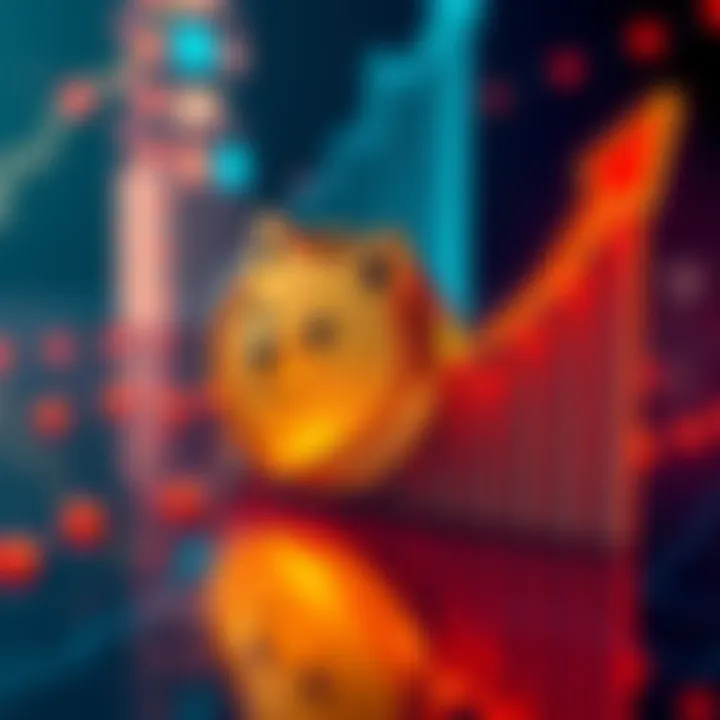 A graphic showing the Dogecoin symbol alongside an upward growth chart, symbolizing its potential future in cryptocurrency.