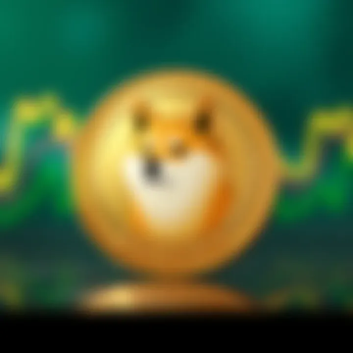 Dogecoin Coin Symbol A shiny Dogecoin coin featuring a Shiba Inu dog image against a colorful background, symbolizing its role in the cryptocurrency market.