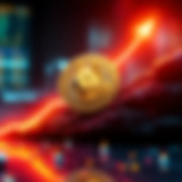 A graphic showing a Dogecoin coin with an upward trend line indicating growth, symbolizing investment potential over time.