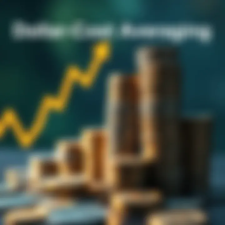 A graph showing steady investment growth over time with coins stacking up, representing Dollar-Cost Averaging in action.