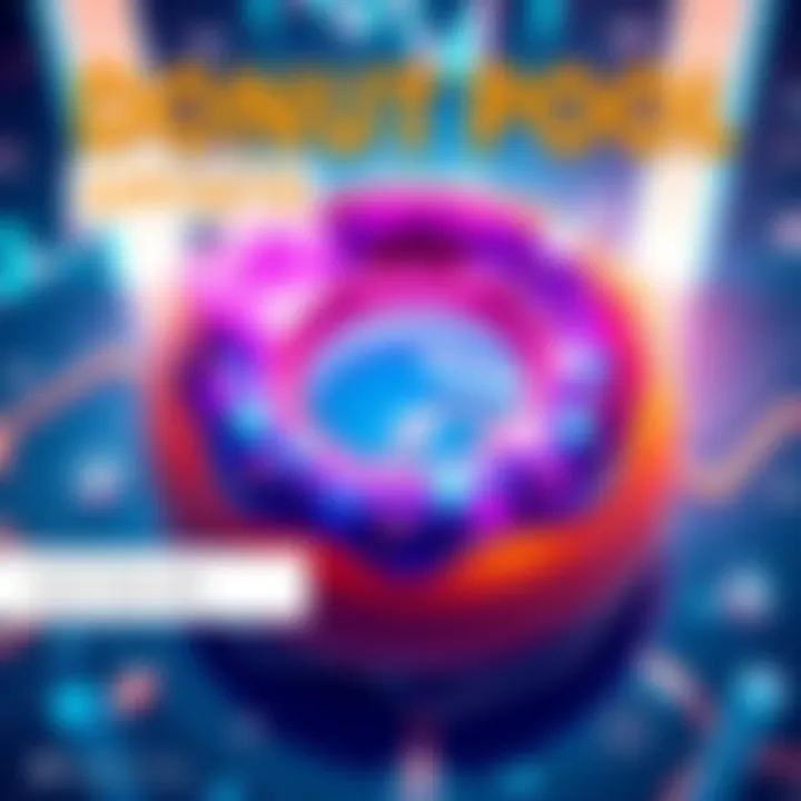 Graphic showing donut-shaped pool with trading graphs and social finance elements to represent liquidity changes and partnership insights