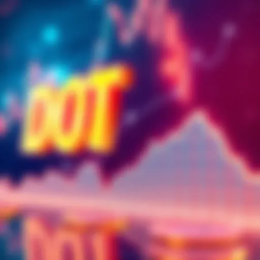 Graph showing DOT cryptocurrency trends with downward arrows, reflecting market analysis and investor sentiment.