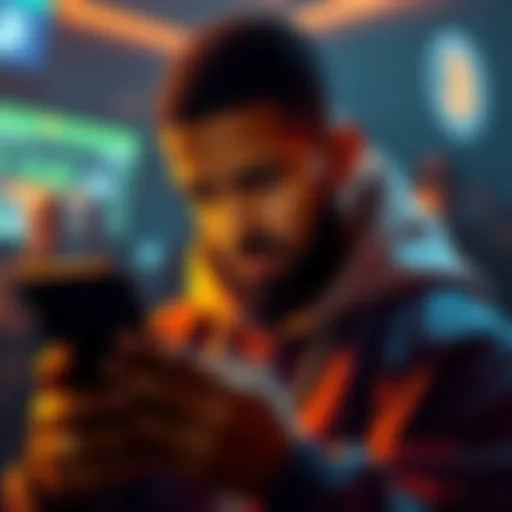 Drake showing concern while checking his phone for Bitcoin updates after losing a million dollars