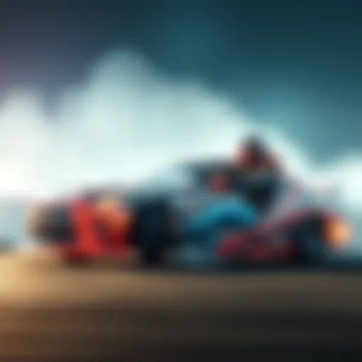 A drift racer showing proper foot placement and technique while maneuvering during a race.