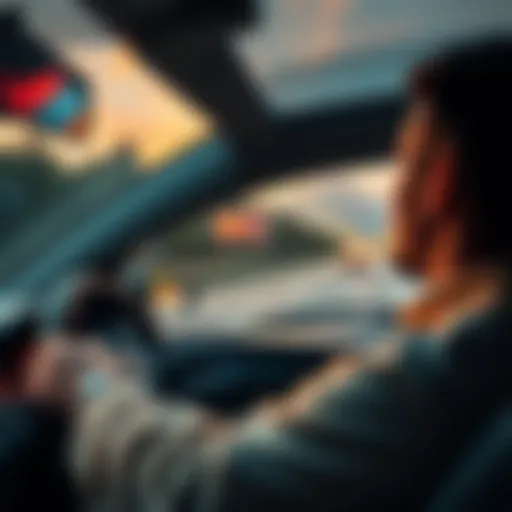 A driver contemplating earnings while looking at a dashboard and road ahead, symbolizing the discussion about driving rates and miles