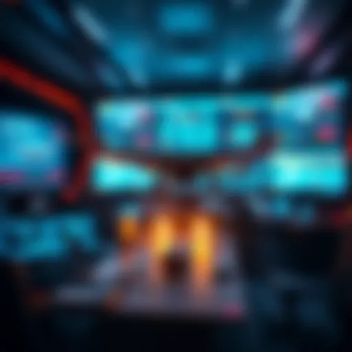 A high-tech security operation center with screens showing drones and cryptographic alerts, symbolizing defense against rogue drones in Washington, D.C.