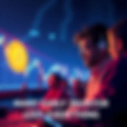 A group of worried investors looking at falling Bitcoin prices on a graph, showing their frustration and disappointment.