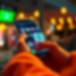 A person using a smartphone with app icons on the screen, showing a cash reward graphic in the background.