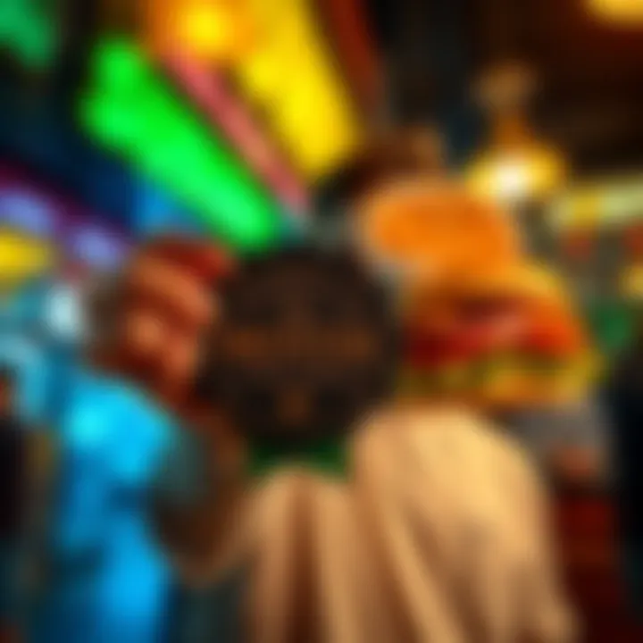 Earned Month Badge with Subway A person happily holding a month badge with a Subway sandwich in the background