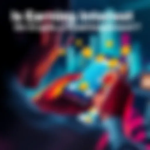 A person examining a smartphone with cryptocurrency icons and interest symbols on the screen