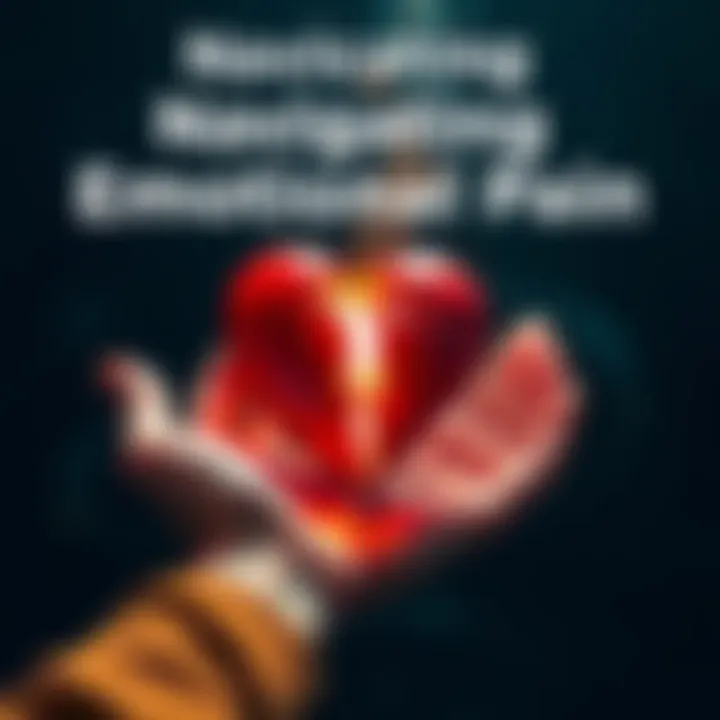 A symbolic representation of emotional hurt and healing, featuring a broken heart and soothing hands.