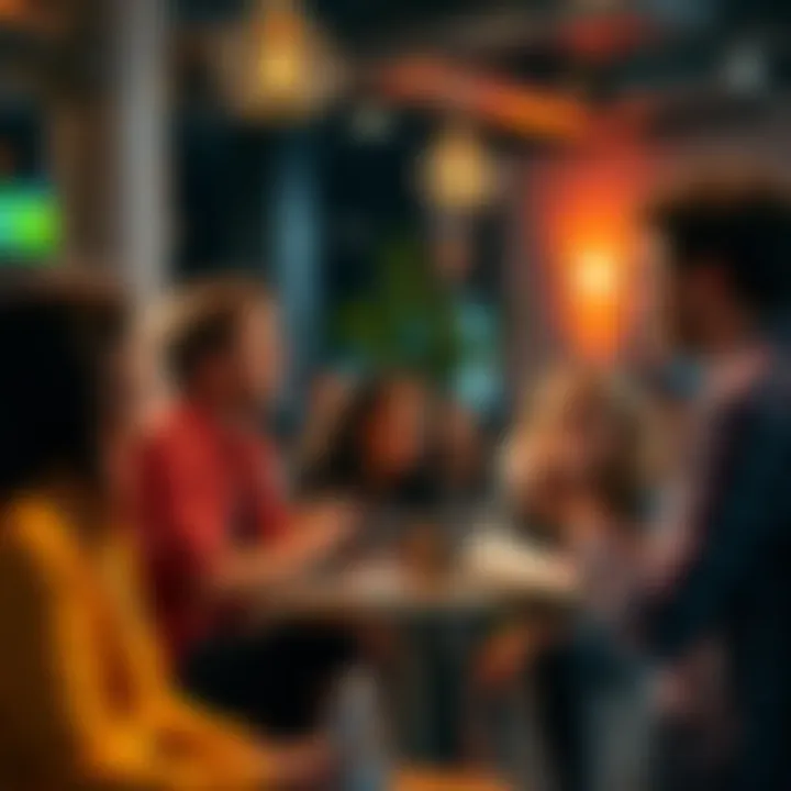 A diverse group of people discussing and sharing ideas in a community setting