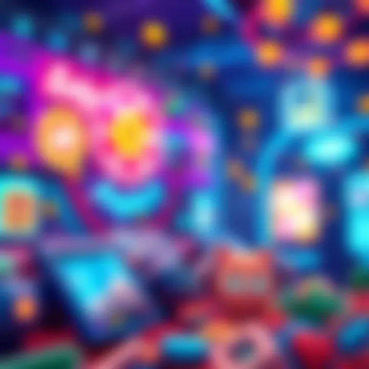 A colorful visual representation of EnjoyJuicy, showcasing JUICY coins and creators in a vibrant digital environment