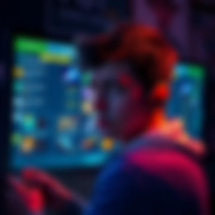 A gamer looking frustrated at a screen showing legendary items but no epic drops, with game statistics visible in the background.