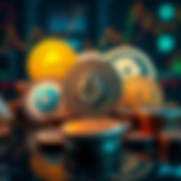 A visual representation of popular ERC-20 tokens like EOS, TRX, and ICN with their logos and a market trend graph.