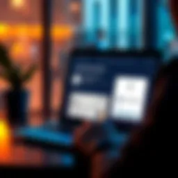 A person using a laptop to buy an eSIM data plan with Monero, showing a privacy-focused interface without KYC requirements.