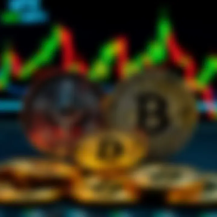 Ethereum and Bitcoin Comparison A visual comparison of Ethereum and Bitcoin symbols, highlighting potential impacts and market trends, with a background of fluctuating market graphs.