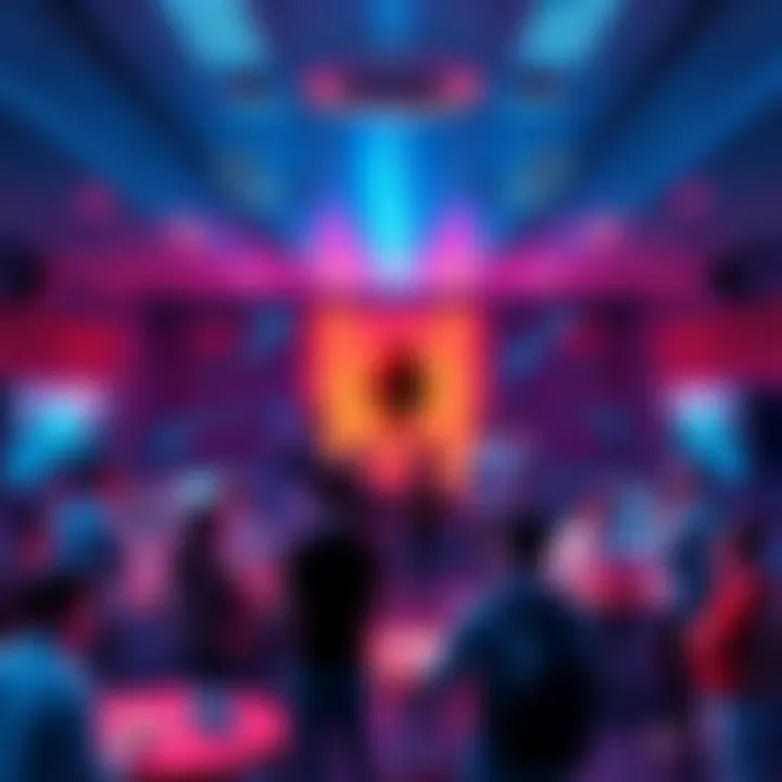 A vibrant discussion hub featuring people engaging in conversations about Ethereum, with graphics representing prices and news in cryptocurrency.