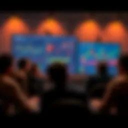 A group of people engaging in conversation about Ethereum topics online, with charts and news articles displayed on a screen in the background.