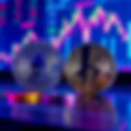 Visual representation of Ethereum and Solana coins with a digital exchange interface in the background