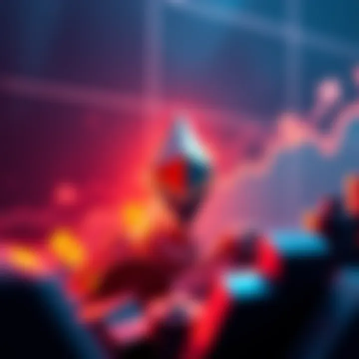 Ethereum Value Surges Graph showing Ethereum's total value locked surpassing its market cap, with dollar signs and upward arrows