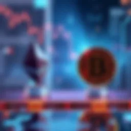Illustration showing Ethereum and Bitcoin logos being swapped on a digital platform