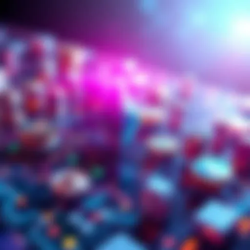 Representation of Ethereum blockchain with digital currency symbols and financial institutions