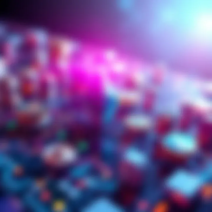 Representation of Ethereum blockchain with digital currency symbols and financial institutions