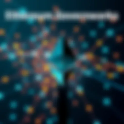 A visual of the Ethereum logo with a digital network background, symbolizing decentralized governance with interconnected nodes.