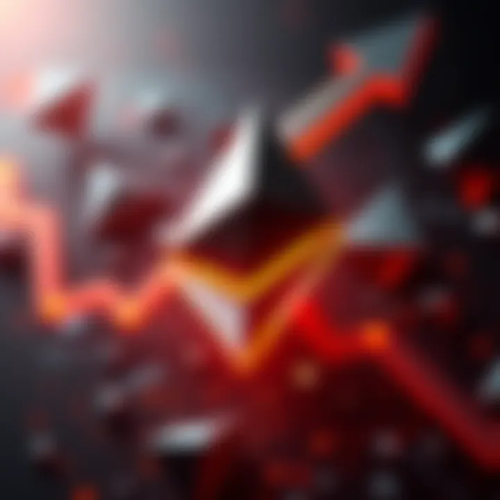A close-up of the Ethereum symbol with an upward arrow, symbolizing growth and optimism in ETH trends despite global tensions.