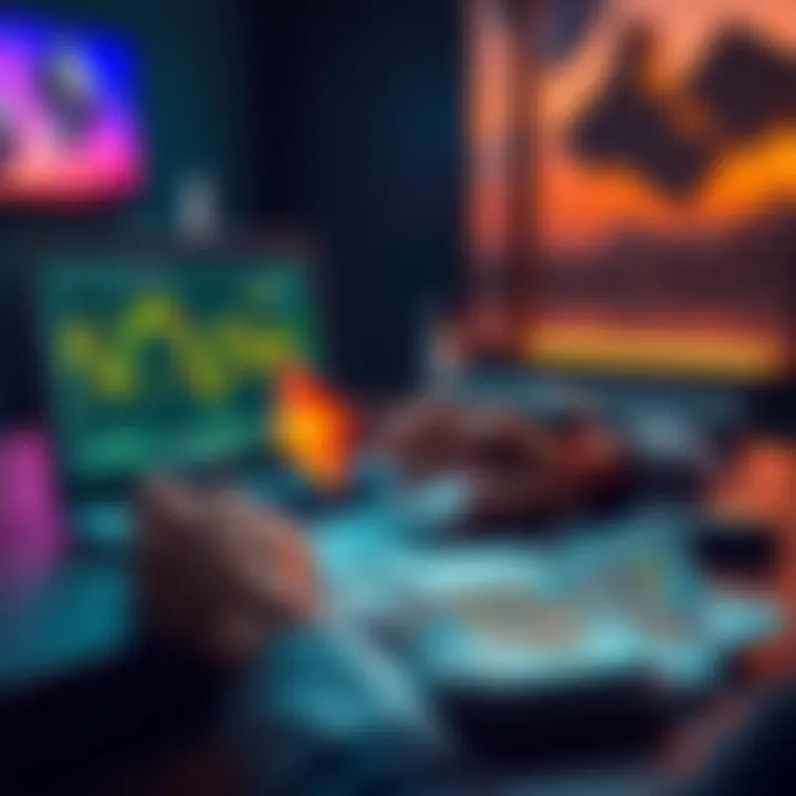 Ethereum Investment Decision A person contemplating whether to invest in Ethereum with a laptop open showing Ethereum charts and β¬10,000 cash on the table.