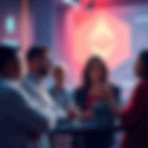 Group of people discussing Ethereum investment strategies, showing mixed emotions about selling or holding their cryptocurrency
