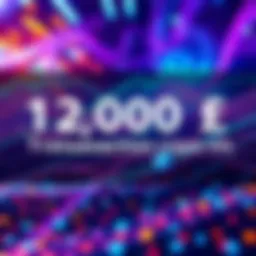 A graphic showing a representation of 19,000 transactions per second on Ethereum Layer 2 networks, highlighting a blockchain network with vibrant colors and fast-moving data streams.