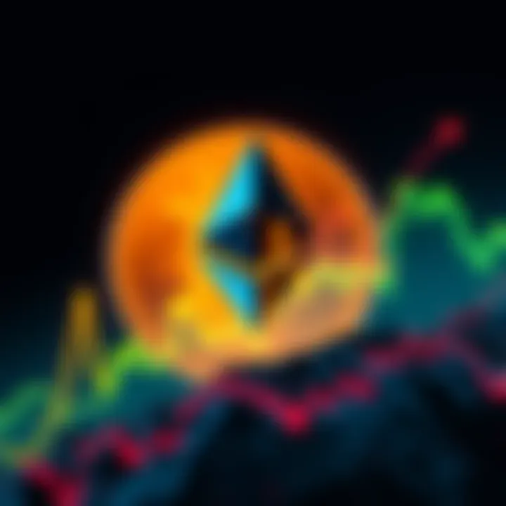 Ethereum Gains Traction Ethereum symbol with a rising graph against a backdrop of a falling Bitcoin symbol