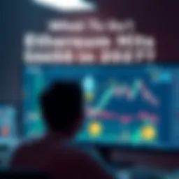 A person looking worried at a computer screen showing a falling Ethereum price graph