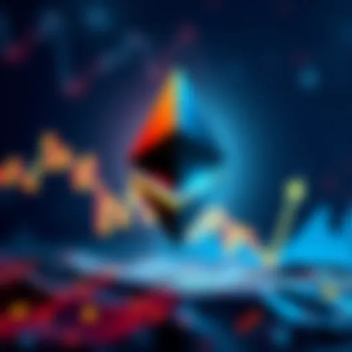 Illustration showing Ethereum logo with a graph indicating lower gas fees and improved scalability features in the background.