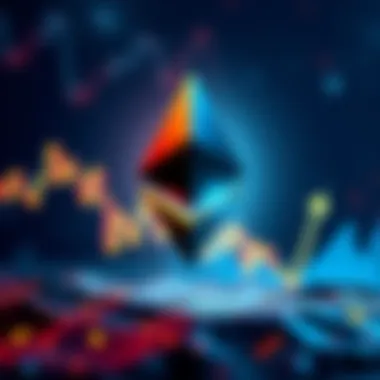 Ethereum Progress Illustration Illustration showing Ethereum logo with a graph indicating lower gas fees and improved scalability features in the background.